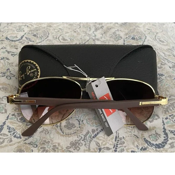 RAY-BAN Men’s RB 2185 63 17-140 GOLD FRAMES SUNGLASSES NEW With Case - Picture 2 of 5